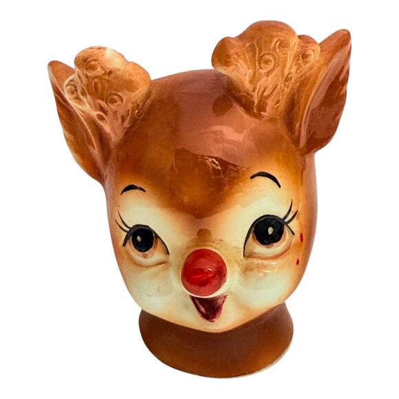 Anthropomorphic 1950s Lefton Rudolph Red Nose Reindeer Salt & Pepper Shaker Set - Picture 8 of 12